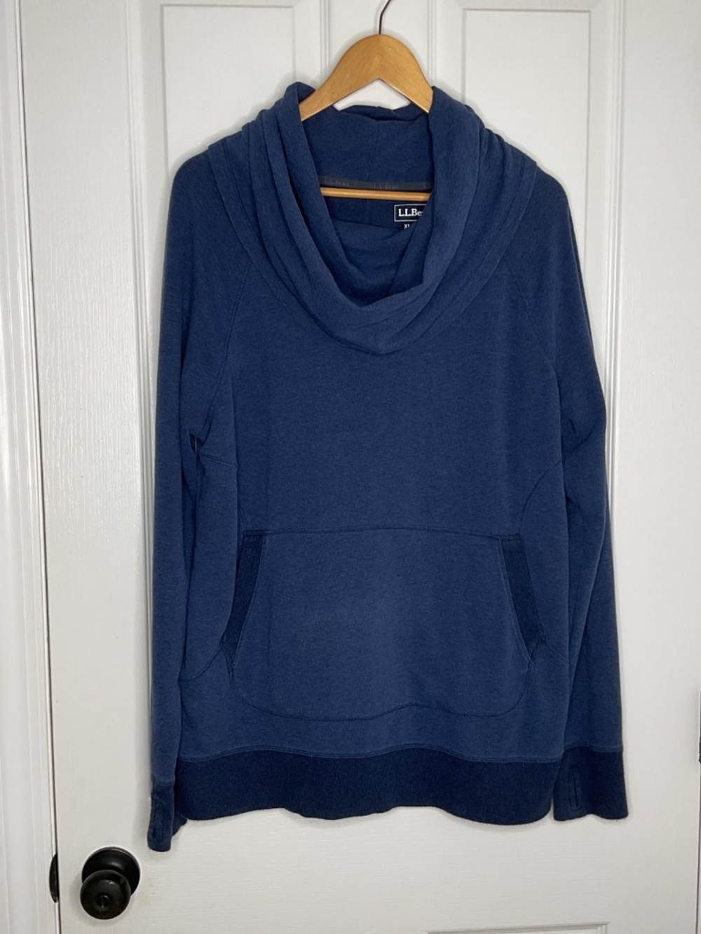 LL Bean Women Size XL Cozy Pullover Sweater Top Blue Cowl Neck Sweatshirt
